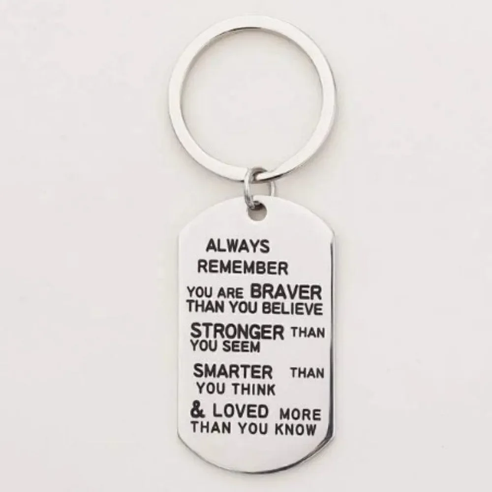 SILVER STAINLESS STEEL INSPIRATIONAL SLOGAN KEYCHAIN